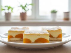 Krucha owocowa delicja: Szybki puddingowy przysmak z ciasta francuskiego z morelami, biszkoptami i kremem waniliowym Puddingowy przysmak z ciasta francuskiego z morelami: Ekspresowy deser