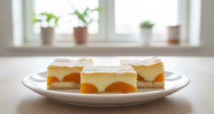Krucha owocowa delicja: Szybki puddingowy przysmak z ciasta francuskiego z morelami, biszkoptami i kremem waniliowym Puddingowy przysmak z ciasta francuskiego z morelami: Ekspresowy deser