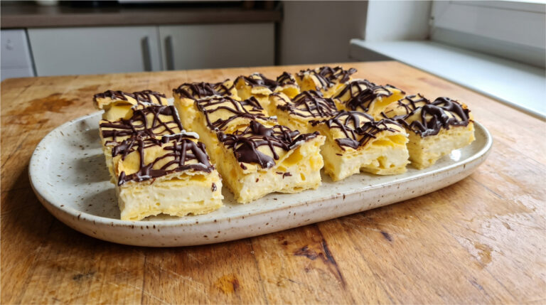 Puszysty deser Chmurki: Delikatny krem budyniowy, bita śmietana i kruchy spód
