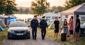 Na kempingu nad wodą grupa puszczała głośnik do czwartej rano. Ochrona bała się interweniować Policja interweniuje wobec hałaśliwej grupy na kempingu.