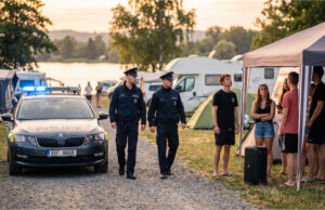 Na kempingu nad wodą grupa puszczała głośnik do czwartej rano. Ochrona bała się interweniować Policja interweniuje wobec hałaśliwej grupy na kempingu.
