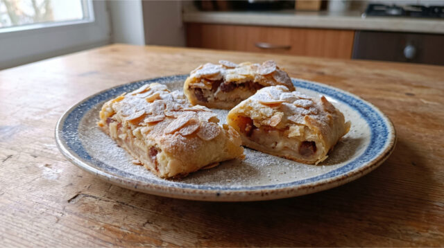 strudel-jablkowy-z-makiem Strudel jabłkowy z makiem i migdałami na tacy