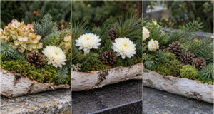 Kora brzozowa, mech i szyszki: Stwórz naturalną dekorację na groby na Zaduszki Naturalna dekoracja na groby z kory brzozowej, mchu i szyszek